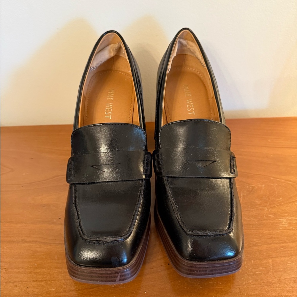 Nine West Black Leather Slip-On Loafers